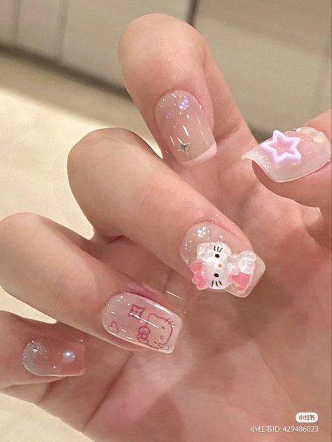 Hello Kitty Nail Art, Kitty Nail Art, Paznokcie Hello Kitty, Hello Kitty Nail, Hello Kitty Nails Art, Kitty Nail, Trend Nails, Kitty Nails, Cute Simple Nails