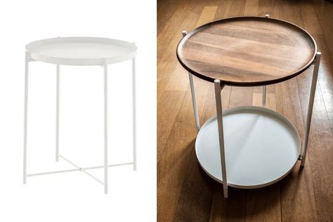 As-is item in IKEA turns into a luxe tray table - IKEA Hackers Ikea Round Table, Ikea Tray Table, Gladom Ikea, Ikea Tray, Round Metal Table, Ikea Side Table, Table Ikea, Family Room Walls, Ikea Decor