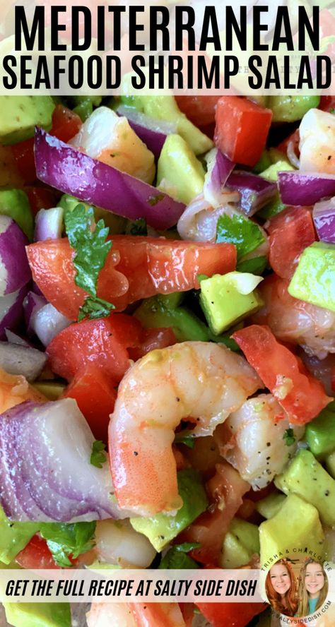 Summer Seafood Salad, Sea Food Side Dishes, Keto Cold Side Dishes, Fresh Shrimp Salad Recipes, Seafood Salad Recipes Cold, Fresh Shrimp Salad, Cold Cooked Shrimp Recipes, Shrimp Salad No Mayo, Shrimp Salad Without Mayo