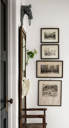 Simple vertical gallery: use one wider pic near the bottom. Tall Narrow Gallery Wall, 3 Vertical Picture Frames On Wall, Vertical Photo Wall Display, Horizontal And Vertical Picture Wall, Vertical Picture Wall Ideas, Narrow Wall Decor Ideas, Hallway Picture Display, Long Vertical Wall Art, Wall Behind Couch