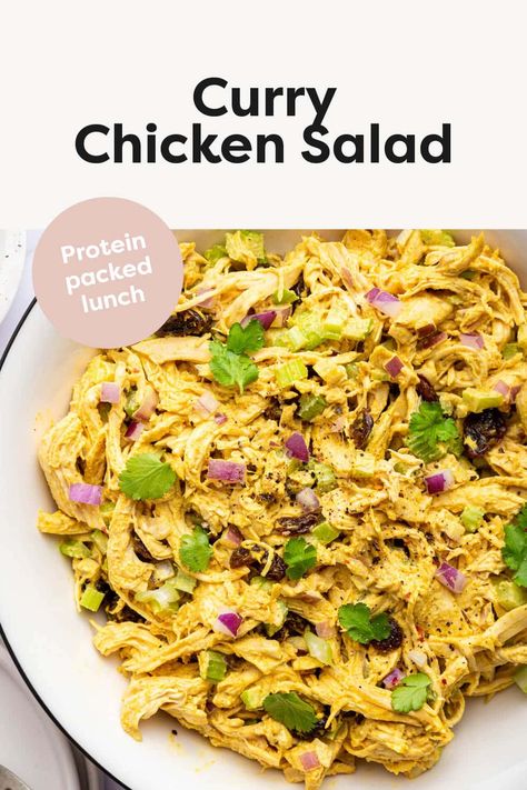 This curry chicken salad recipe with celery, onion and raisins is super flavorful and comes together fast using shredded chicken. It's an awesome salad to meal prep for lunches throughout the week. Recipe With Celery, Curry Chicken Salad Recipe, Curry Chicken Salad, Homemade Chicken Salads, Celery Recipes, Make Shredded Chicken, Chicken Salad Recipe Easy, Soy Free Recipes, Chicken Curry Salad