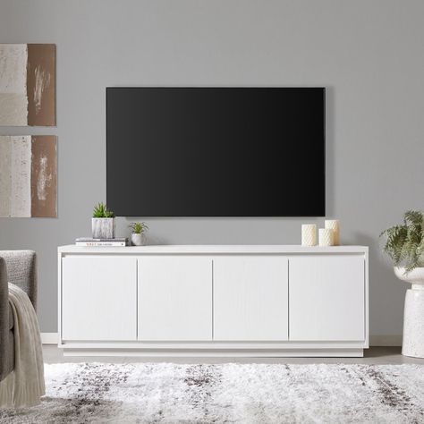 Latitude Run® Presque Rectangular TV Stand For TV's Up To 80" In White & Reviews - Wayfair Canada Transitional Tv Stand, Contemporary Tv Stand, White Tv Stands, Eclectic Modern, Tv Stands And Entertainment Centers, Modern Tv, Wall Mounted Tv, Media Console, Living Room Tv