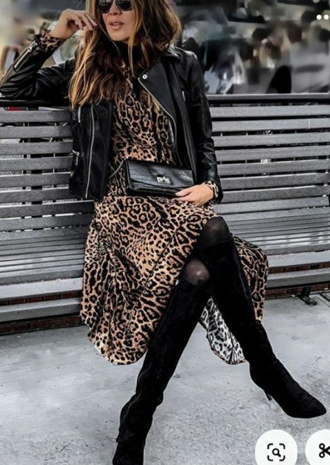 Chique Outfits, Mode Casual, Leopard Print Dress, Looks Chic, 가을 패션, Winter Fashion Outfits, Thigh High Boots, Fall Winter Outfits, Thigh High