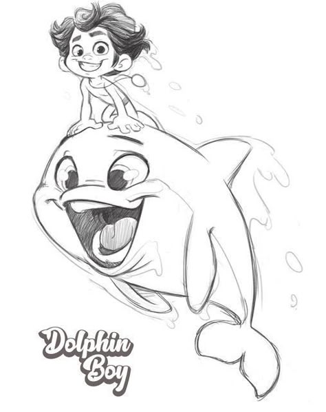 Dolphin Character Design, Dolphin Cartoon, Dolphin Illustration, Cartoons Design, Dolphin Drawing, Kid Illustration, Cartoon Drawings Sketches, Sketch Character, Easy Disney Drawings