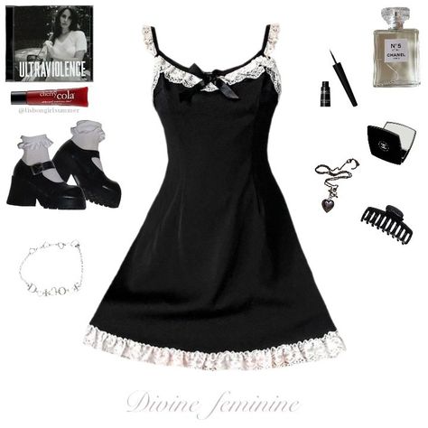 Fancy Emo Outfits, Gothic Coquette Outfits, Black Coquette Dress, Dark Dollette Outfits, Dark Coquette Dress, Goth Coquette Outfits, Femcel Outfits, Dark Coquette Outfits, Polyvore Outfits Aesthetic