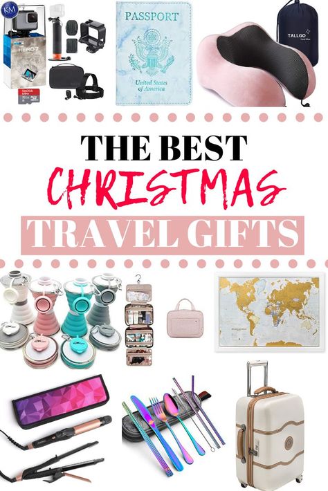 These are the best Christmas travel gifts for travelers! Buy your loved ones the best travel gifts any traveler should have! These are the best travel essentials for travelers and they also make… Christmas Travel Gift Ideas, Destination Christmas Gift Ideas, Traveling Gift Ideas, Christmas Gifts For Travelers, Gifts For A Traveler Woman, Gifts For The Traveler Women, Traveler Gift Ideas, Gift For Traveler For Women, Vacation Christmas Gift Ideas