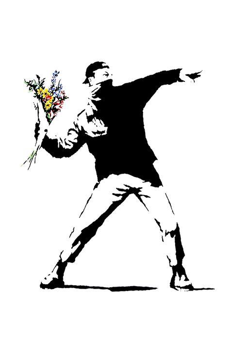 "Rage, Flower Thrower" by Banksy Illusion Kunst, Yoga Kunst, Tableaux Vivants, Urbane Kunst, Arte Punk, Street Art Banksy, Banksy Graffiti, Banksy Art, Seni 3d