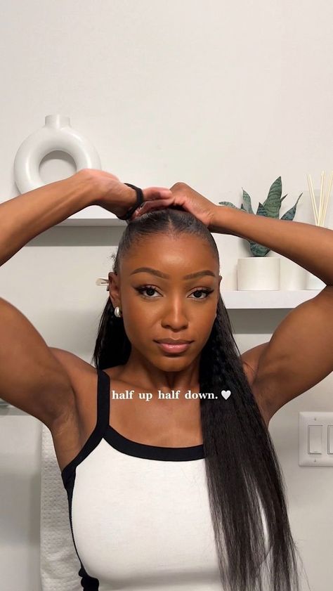 half up half down using yaki clip ins.🫶🏾 #halfuphalfdownhairstyle #90shairstyle #clipinsforblackgirls | cennedy elexis | ProdMarvin · Otra Vez | Reels Half Up Half Down Clip Ins Black Women, Half Up Half Down Hair Middle Part, Clip In Half Up Half Down, Half Up Half Down Clip Ins, Middle Part Half Up Half Down, Half Up Half Down Wig, Slick Back Half Up Half Down Hair, Hair Extensions For Short Hair, Ball Hairstyles