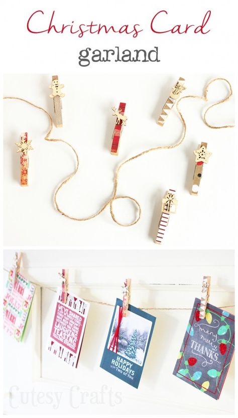 DIY Christmas Card Garland #SendHallmark #ad Christmas Card Garland, Card Garland, Diy Christmas Card, Christmas Card Display, Trending Crafts, Christmas Crafts To Sell, Budget Crafts, The Mantle, Diy Wedding Gifts