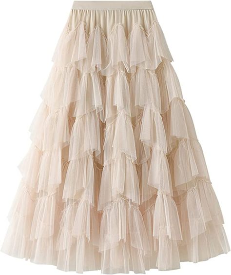 Dirholl Women's A-Line Fairy Elastic Waist Tulle Midi Skirt Tutu Apricot at Amazon Women’s Clothing store Long Tutu Skirt, Tiered Tulle Skirt, Long Tutu, Tulle Long Skirt, Cake Skirt, Tulle Maxi Skirt, Fairy Skirt, Tulle Midi Skirt, Elegant Skirt