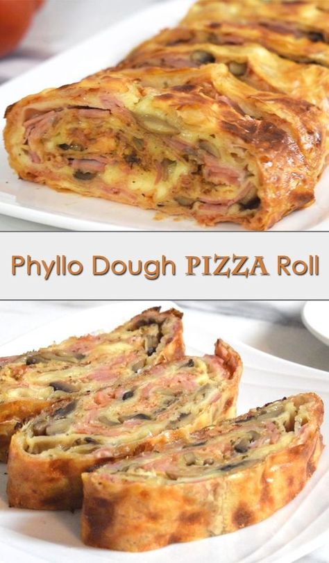 Phyllo Dough Pizza, Pizza Type Recipes, Philo Dough, Vegan Family Dinner, Phyllo Dough Recipes, Phyllo Recipes, Dough Pizza, Pizza Roll, Dough Recipes