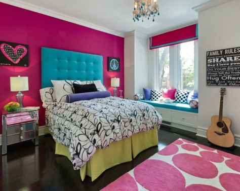 Teen girl dream room! Cute :) Magenta Bedroom, Girls Bedroom Paint Colors, Teen Bedroom Colors, Girls Bedroom Rug, Girls Room Accessories, Hot Pink Bedrooms, Girls Bedroom Paint, Pink Bedroom Design