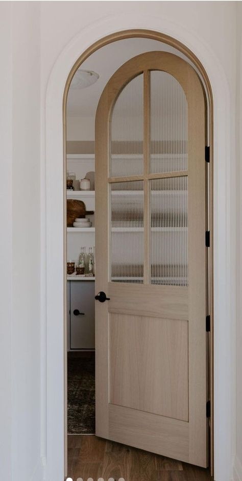 Round Pantry Door, Arched Pantry Door Ideas, Arch Pantry Door, Arched Pantry Door, Arched Pocket Door, Arched Pantry, Arch Doors, Butler’s Pantry, Frosted Glass Door