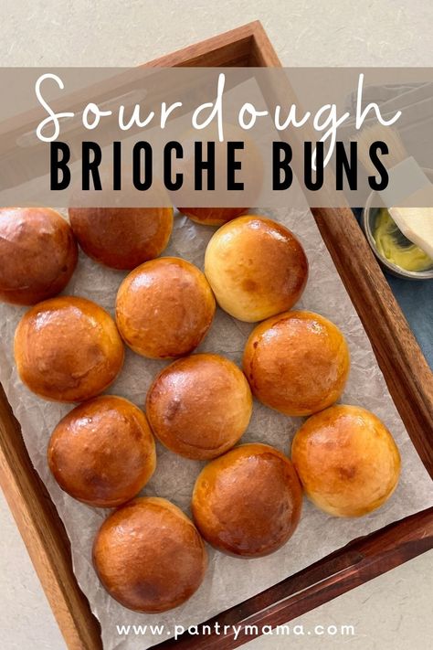 Sour Dough Buns Easy, Sourdough Discard Brioche Bread, Sourdough Brioche Hamburger Buns, Sourdough Discard Brioche Buns, Sourdough Brioche Bread Recipe, Brioche Sourdough Recipe, Sourdough Turkey Loaf, Sourdough Buns Dinner Rolls, Homemade Brioche Buns