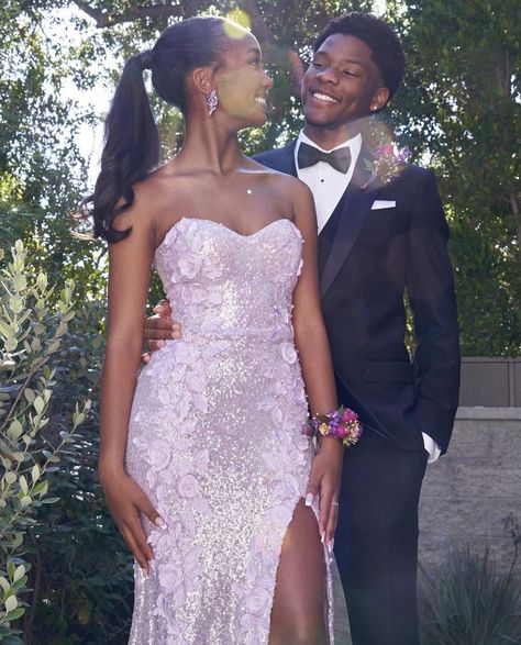 Pink Prom Dresses Couple, Prom Inspo Couples, Chance Combs, Purple Prom Couple, Prom Date Pictures, Hoco Pics Couple, Prom Dates, Hoco Pics, Hoco Ideas