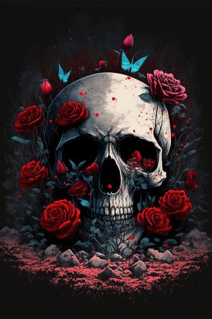 Skull And Roses Wallpaper, Skull And Rose Drawing, Nature Objects, Colorful Skull Art, Skeleton Artwork, Badass Skulls, Skull And Roses, Skull Art Drawing, Skull Pictures