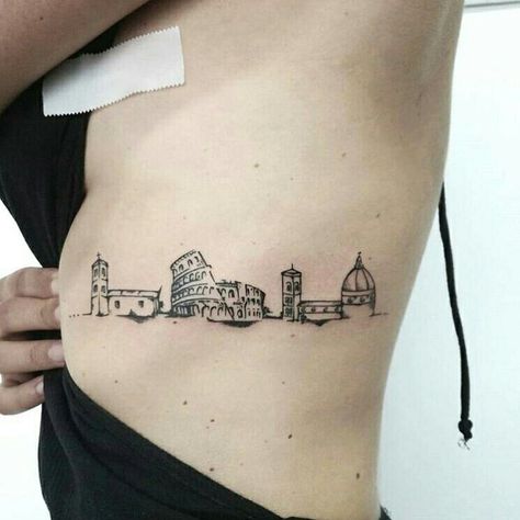 Good Morning Tattoo, Italy Tattoo Small, Morning Tattoo, Italy Tattoo, Skyline Tattoo, Italian Tattoos, Small Tattoo Placement, Architecture Tattoo, Tattoo Small