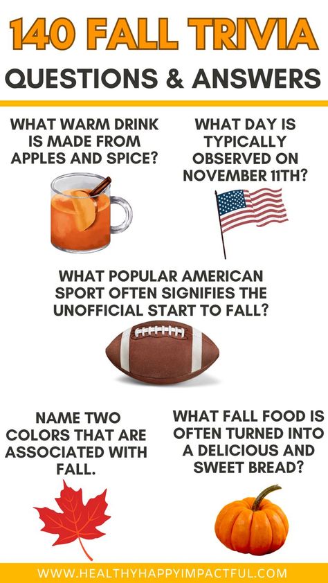 140 Fun & Entertaining Fall Trivia Questions and Answers In 2023 Food Trivia Questions And Answers, Fall Trivia, Trivia Games For Adults, Halloween Trivia Questions, Pumpkin Facts, Pop Culture Quiz, Trivia For Seniors, Animal Trivia, Food Trivia