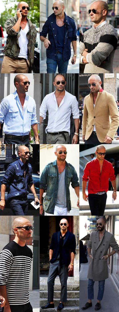 ~ Fashion Bald Men, Milan Vukmirovic Style, Bald Men Looks, Fashion For Bald Men, Bald Fashion Mens, Bald Man Fashion, Bald Mens Fashion, Bald Men Style Fashion, Bald Man Style