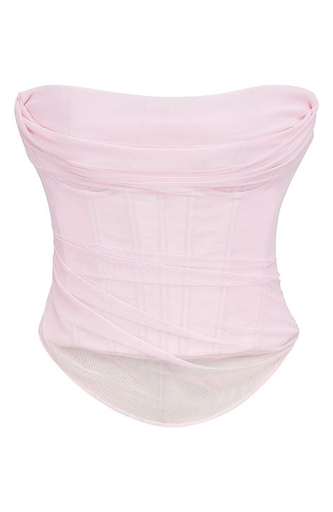 Frothy mesh gentles this satin corset to create a sweet and sultry look. Exclusive retailer Hidden back-zip closure Strapless Lined 94% polyamide, 6% polyurethane with 85% polyamide, 15% elastane contrast Dry clean Imported Draped Corset, Strapless Corset Top, Crop Top Pink, Pink Corset, Satin Corset, Bandage Dress Bodycon, Strapless Corset, Pink Ballerina, Corset Crop Top