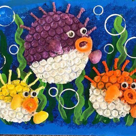 Ocean Themed Art Projects For Kids, Ocean Art Kids, Ocean Art Projects For Kids, Ocean Art Projects, Bubble Wrap Art, Easy Kids Crafts, Easter Church Decorations, Easter Decor Ideas, Summer Art Projects