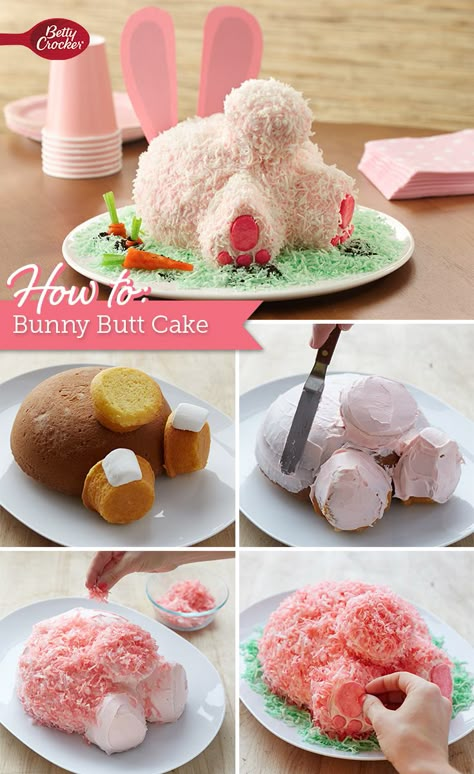 Think this oh-so-cute bunny butt cake is too complicated to make? Think again! The Betty Crocker editors walk you through the whole process step by step, including play-by-play photos! No wonder this is one of our most highly rated Easter recipes. Easter Desserts Cake, Silly Bunny, Easter Bunny Cake, Torte Cupcake, Easter Baking, Easter Goodies, Easter Desserts, Bunny Cake, Peter Cottontail