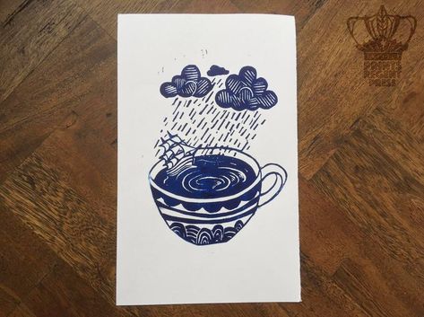 Woodcut Art, Teacup Tattoo, Screen Print Tea Towels, Storm In A Teacup, Storm Brewing, Tea Cup Design, Dragon Tea, Nautical Prints, Print Christmas Card