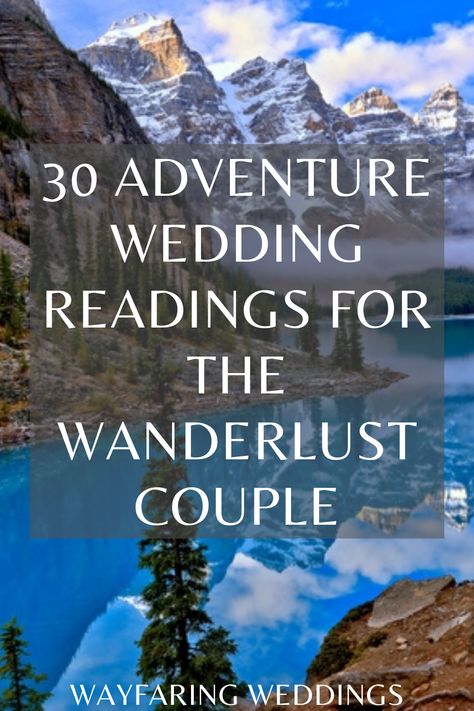 After much research and contemplation, I have compiled a list of what I think are the best adventure wedding readings for those couples looking for a nod to their next great adventure together… which is of course marriage!  These can also be incorporated into wedding vows for the adventurous couple! Wedding Adventure Quotes, Marriage Is An Adventure Quote, Nerdy Wedding Readings, Adventure Theme Wedding, Wedding Readings Unique, Adventure Wedding Theme, Wedding Slogans, Marriage Poems, Wedding Officiant Script