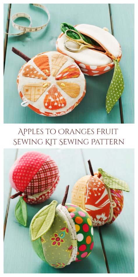 Fruit Pillows Diy, Sewing Projects For Gardeners, Fabric Fruit Pattern, Apple Sewing Pattern, Trending Sewing Projects, Fabric Fruits And Vegetables, Sewing Scraps Ideas, Apple Sewing, Sewing Kit Tutorial