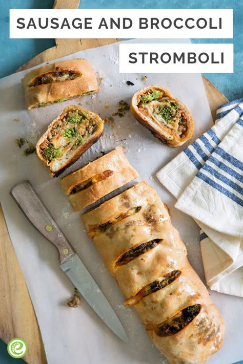 Broccoli And Sausage Stuffed Bread, Broccoli Calzone Recipe, Pizza Dough Stromboli, Pigs N Blanket, Broccoli Stromboli, Sausage Stromboli Recipe, Chopped Italian Salad, Pizza Dough Ideas, Calzone Recipes