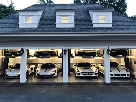 283 Likes, 7 Comments - Sergio (@aimotorsports) on Instagram: “Name those cars...” Casa Garage, Big Garage, Garage Design Interior, Auto Garage, Luxury Car Garage, Luxury Boat, Dream Car Garage, Luxury Garage, Garage Interior