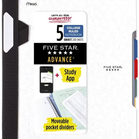 Scan, study and organize your notes with the Five Star App. Create instant flashcards and sync your notes to Google Drive to access them anywhere from any device. 5 subject notebook has 200 double-sided, college ruled sheets of high quality paper that are perforated for easy tear out. Sheets measure 8-1/2" x 11" when torn out Notebook Study, College Ruled Paper, College Notebook, Review Notebook, Busy Beaver, Spine Labels, Paw Print Stickers, Ruled Paper, Ruled Notebook