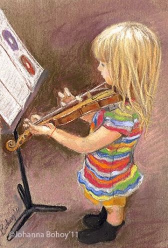 Budding Musician, violin child, pastel -- Johanna Bohoy Sound Of Music Art, Red Classroom, Ballerina Art Paintings, Music Paintings, Violin Family, Fiddle Music, Music Illustration, Music Painting, Cartoon Painting