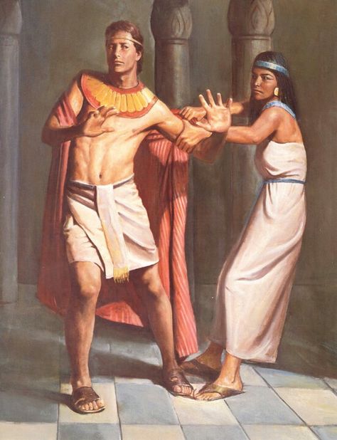 Joseph being attacked by Potiphar's wife, Zelicah...Her name is not in the Bible but I found it in either the book of Jasher or Josephus. Joseph In Egypt, The Red Headed Hostess, Bible Images, Bible Illustrations, Bible Characters, Bible Pictures, Biblical Art, Jesus Art, Jesus Pictures