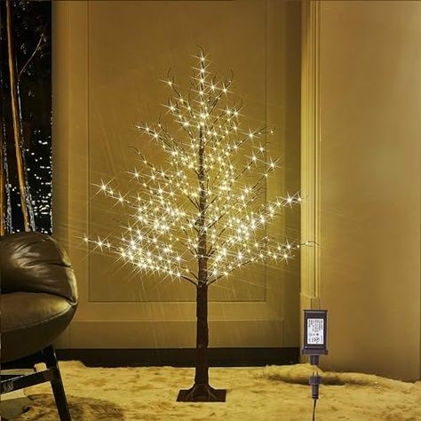 LITBLOOM Lighted Brown Tree Plug in 430 LED Fairy Lights 4FT, Twig Tree with Lights for Indoor Outdoor Home Thanksgiving Christmas Decoration Best Lights To Make Tree Brighter And Twinkle, Can You Put Big Lights On A Slim Tree, Oak Trees With Lights, Fairy Light Trees Indoor, Tree With Just Lights, Alpine Christmas Tree, Alpine Tree, Warm White Fairy Lights, Tree With Lights