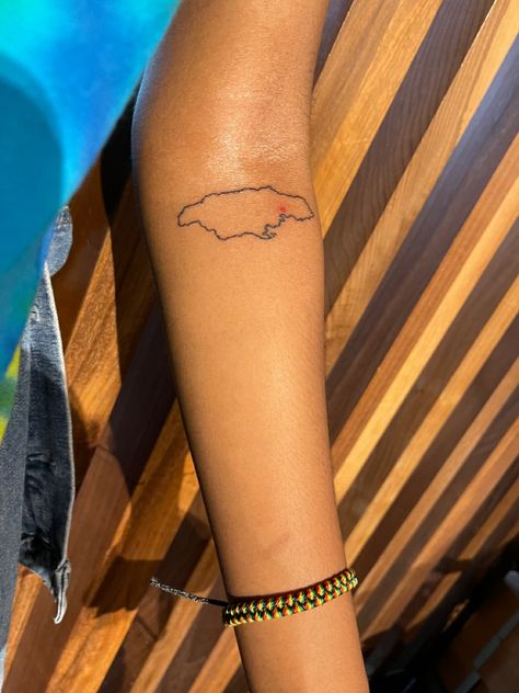 Jamaica outline tattoo 876 Jamaica Tattoo, Jamaican Island Tattoo, Jamaican Tattoos Ideas, Caribbean Inspired Tattoos, Jamaica Map Tattoo, Made In Jamaica Tattoo, Country Outline Tattoo, Jamaica Island Tattoo, Out Of Many One People Jamaica Tattoo