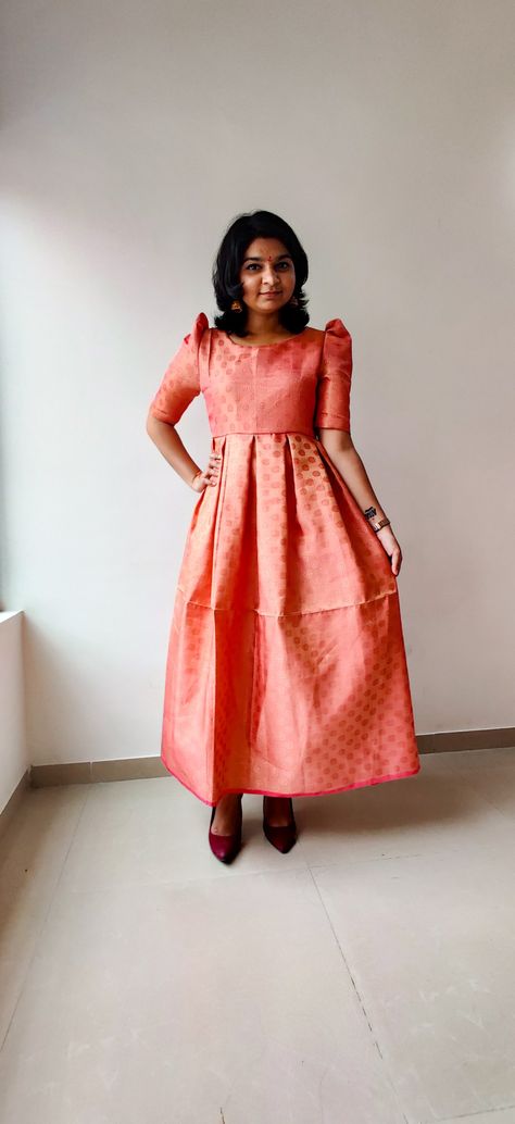 Brocade kurti #box pleat #puff #sleeve Puff Sleeve Churidar Top, Puff Kurti Designs, Pleated Puff Sleeve Blouse, Puff Sleeve Salwar Suit, Box Pleat Frock For Women, Puff Sleeve Churidar, Puff Sleeve Salwar, Pleated Puff Sleeve Blouse Indian, Puff Sleeve Kurti Indian