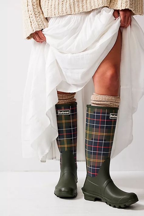 Barbour Tartan Bede Boots | Free People Hunter Boot Outfits, Barbour Boots, Scotland Fashion, Liz Marie, Frock And Frill, Rain Boots Women, Platform Chelsea Boots, Scottish Fashion, Wellies Boots