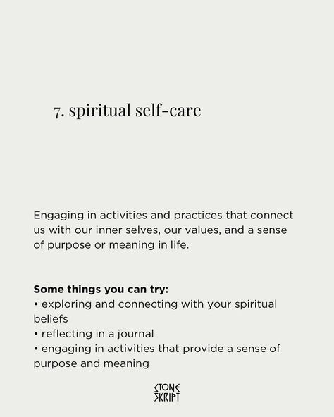 Here are 8 areas of self-care and how you can implement them into your life. 1. physical self-care 2. psychological self-care 3. emotional self-care 4. social self-care 5. professional self-care 6. environmental self-care 7. spiritual self-care 8. financial self-care Remember that taking time for yourself is important. Even engaging in small acts of self-care in your daily life has the ability to make a big impact. We hope you find this useful and may it lead you to a happier and ... Spiritual Self Care, Taking Time For Yourself, Time For Yourself, Balanced Life, You Are Important, Spiritual Wellness, Life Balance, Wise Words, Daily Life