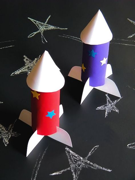 Rocket Ship Craft, Cardboard Rocket, Space Crafts For Kids, Rocket Ships, Transportation Crafts, Cardboard Rolls, Ship Craft, Kind Of Blue, Toilet Paper Roll Crafts