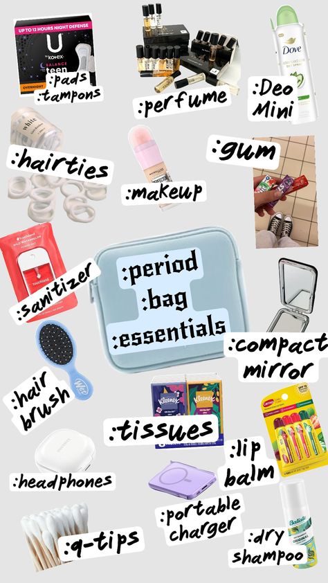 #period#bag#essentials Shower Bag College, Self Care Bags For Women, Period Essentials Kit, Period Kit Essentials, Mom Friend Bag Essentials, Cna Bag Essentials, Overnight Bag Essentials Boyfriend House, Period Bag Essentials, Concert Bag Essentials