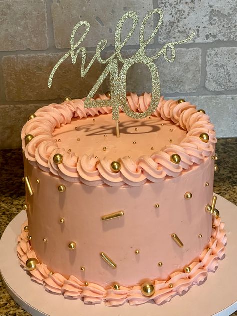 8 inch 3 layer cake colored with Americolor Dusty Rose. Topper and sprinkles from Amazon. 1M tip used for top and bottom border. 1 Layer Cake Design Birthday, Dusty Rose Cake Birthday, Dusty Pink Birthday Cake, Rose Gold Cake Birthday One Layer, Rose Gold Cake Birthday, Dusty Rose Cake, Layer Cake Rose, Pink And Gold Birthday Cake, 8inch Cake