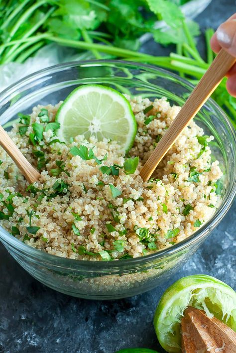 Cilantro Lime Quinoa Recipes With Cilantro, Cilantro Lime Quinoa, Fluffy Quinoa, Cilantro Recipes, Lime Quinoa, Quinoa Dishes, Quinoa Healthy, Quinoa Recipes, Cilantro Lime