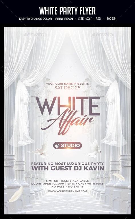 White Party for $9 - GraphicRiver #flyer #FlyerDesign #print #flyers #GraphicDesign #design #designcollection #designresources #BestDesignResources Flyer Invitation Design, Open Heavens Flyer Design, Club Invitation Design, Elegant Event Poster, Elegant Flyer Design, Elegant Poster Design, Invitation Party Design, White Party Invitations, Fancy Poster