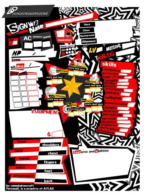 Persona 5 d&d character sheet on Behance D D Character Sheet, Persona Oc, Personas Design, Dnd Character Sheet, Persona Five, Character Sheet Template, Oc Maker, Dungeon Master's Guide, Persona 5 Joker