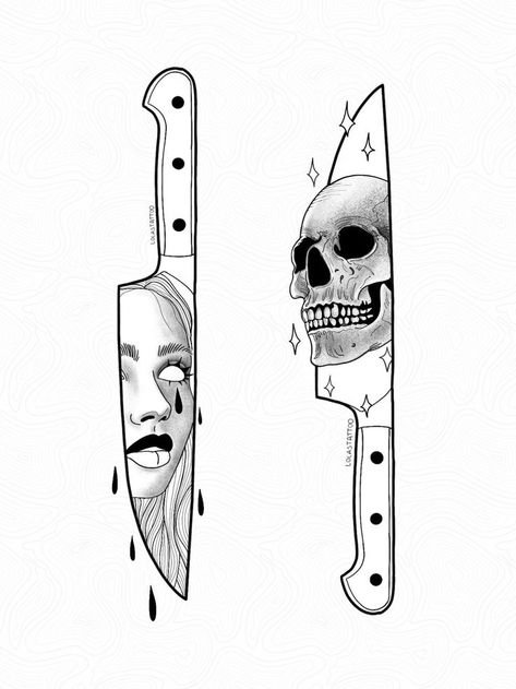 Knife drawing woman skull for tattoo made with procreate digital art illustration Knife Illustration, Simple Knife, Flash Tats, Knife Drawing, Ghost Drawing, Dark Feminine, Woman Drawing, Digital Art Illustration, Feminine Energy