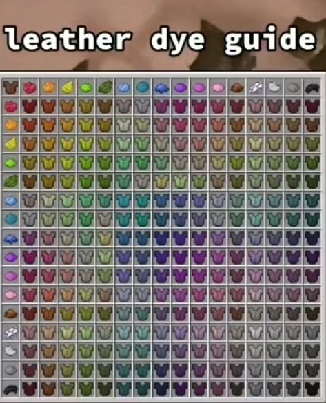 Minecraft Leather Dye Chart, Dye Chart Minecraft, Minecraft Dye Guide, How To Dye Leather Armor In Minecraft, Armor Trim Combos Minecraft, Armor Trims Minecraft Combos, Minecraft Leather Armor Dye, Minecraft Dye Chart, Things To Do In Minecraft When Bored