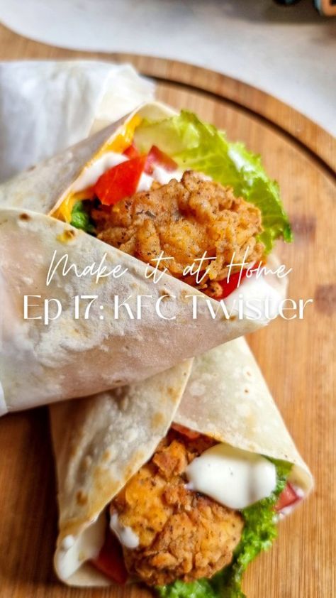 HERE'S HOW TO MAKE IT ⤵️ ⠀⠀⠀⠀⠀⠀⠀⠀⠀ Make it at Home Episode 17 - KFC Twister 🌯 Recipe Sauce 1/2 cup mayonnaise 2 tbsp lemon juice 1 tsp… | Instagram Kfc Twister, Chicken Popcorn Recipe, Twister Recipe, Tortilla Wrap Recipe, Easy Chicken Wrap, Recipe Tortilla, Fried Chicken Kfc, Kfc Fried Chicken, Crispy Chicken Wraps