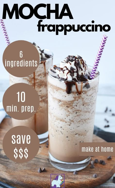 Mocha Frappuccino Recipe, Frappuccino Recipes, Mocha Frappe Recipe, Frozen Coffee Drinks, Homemade Mocha, Coffee Frappuccino, Homemade Frappuccino, Frappe Recipe, Coffee Mocha