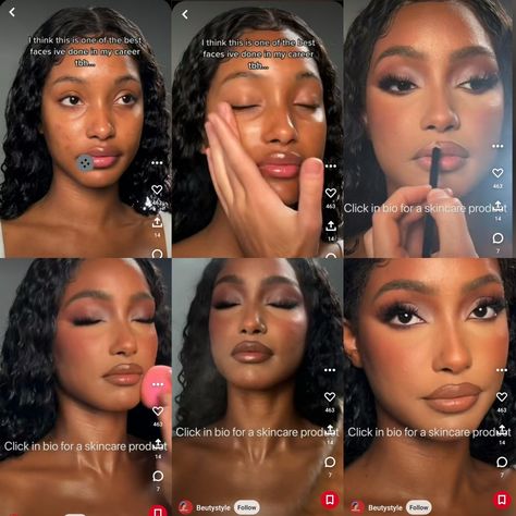 Makeup Styles Natural, Sza Makeup Inspired, Cute Makeup Looks Kawaii Dark Skin, Etheral Make Up Black Women, Y2k Makeup Black Women Tutorial, Coquette Makeup Dark Skin, Instagram Makeup Looks, Makeup Looks Winter, Tiktok Tips